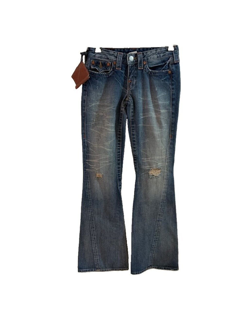 Vtg Y2K True Religion Joey Flare Jeans Low Rise Women's Size 27 Flap Pockets NWT